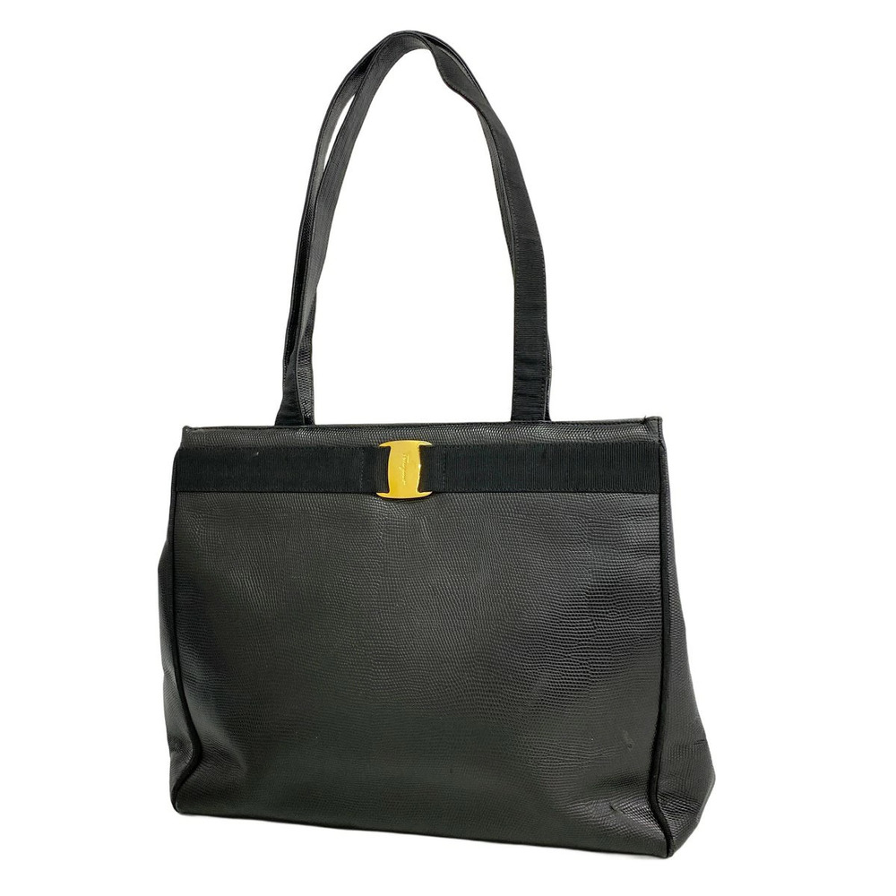 Salvatore Ferragamo Shoulder Bag Vara Leather Black Gold Hardware